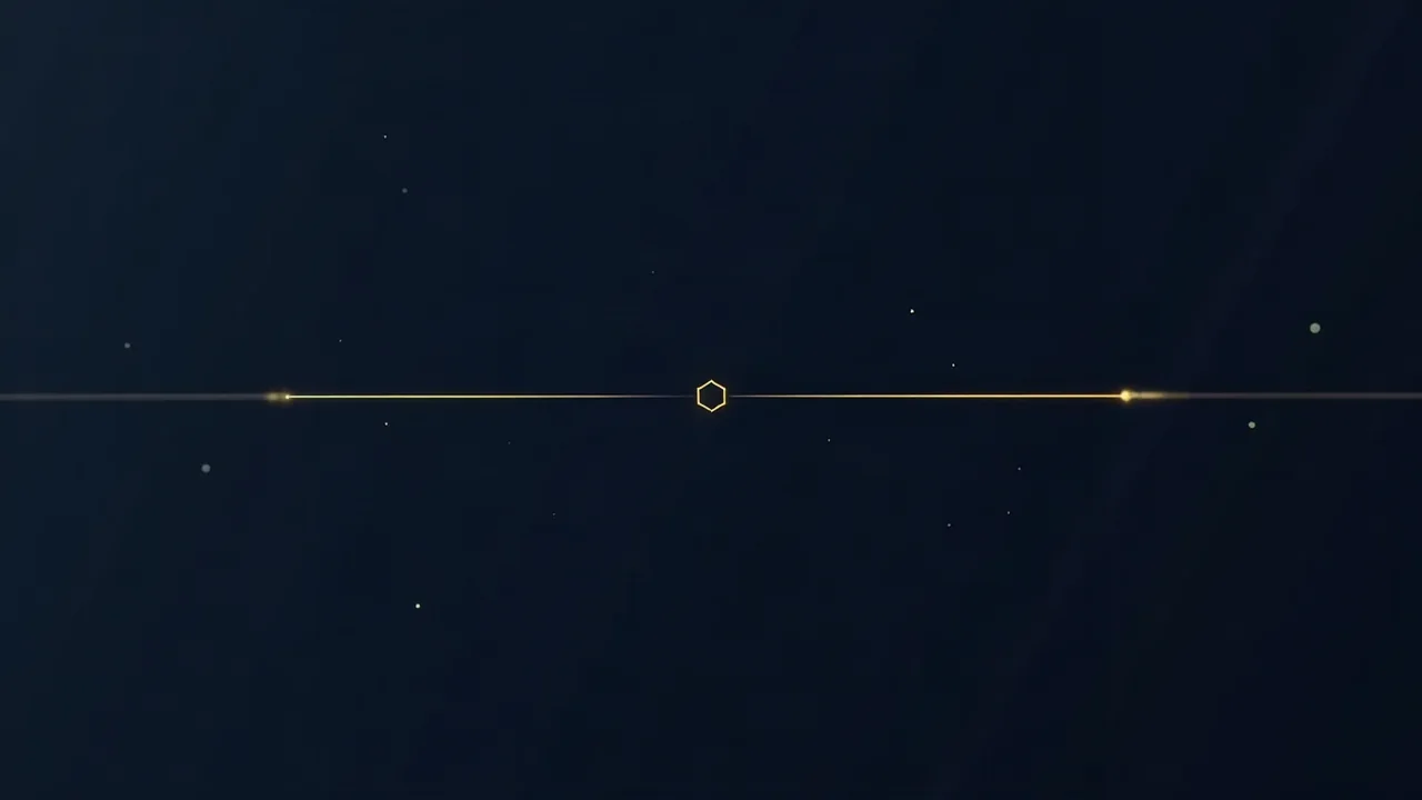 Zwei goldene Linien verzweigen sich von einem Punkt aus, eine gerade, eine verästelt, abstrakte geometrische Darstellung auf dunklem Grund