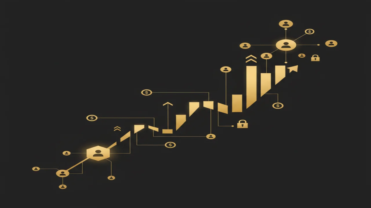 Goldene Phasen-Darstellung eines SaaS-Entwicklungsprozesses auf dunklem Hintergrund