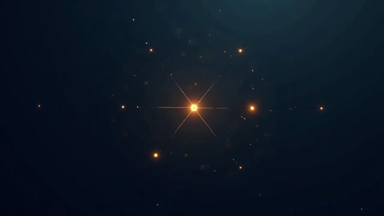 Netzwerk aus Knoten, in dem eine einzige helle Verbindungsstelle alle Linien trägt