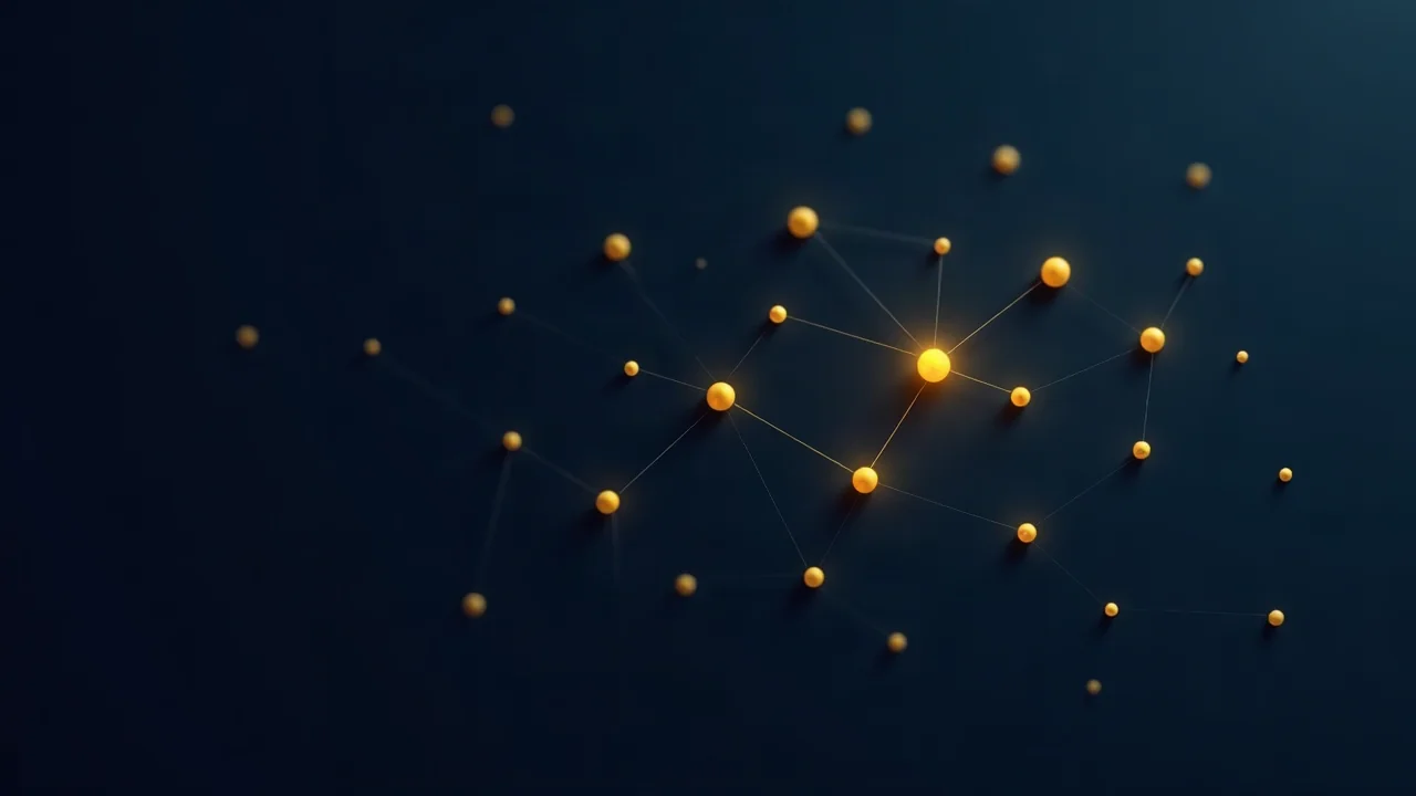 Abstraktes Netzwerk aus geometrischen Knoten, ein einzelner Knoten heller hervorgehoben als Symbol für konzentriertes Abhängigkeitsrisiko